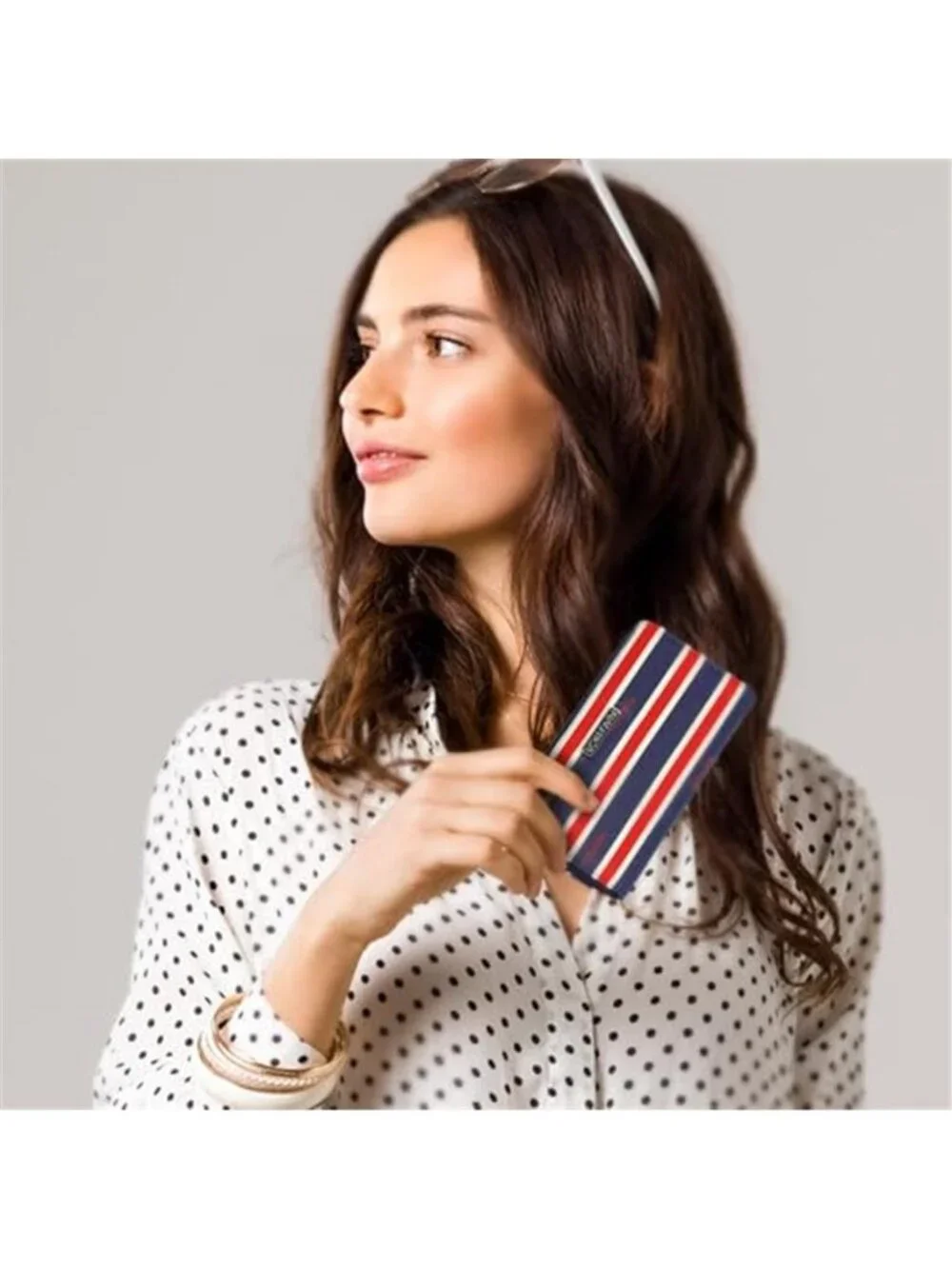 Women RFID Wallet Vegan Leather Phone Holder Clutch Card Organizer Striped